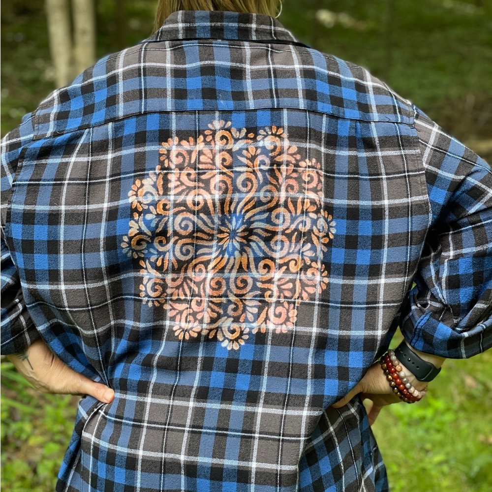 Oversized Mandala Upcycled Flannel Shirt